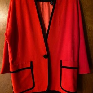 Vintage Linda Allard by Ellen Tracy Wool Blazer Jacket Red with Black Trim